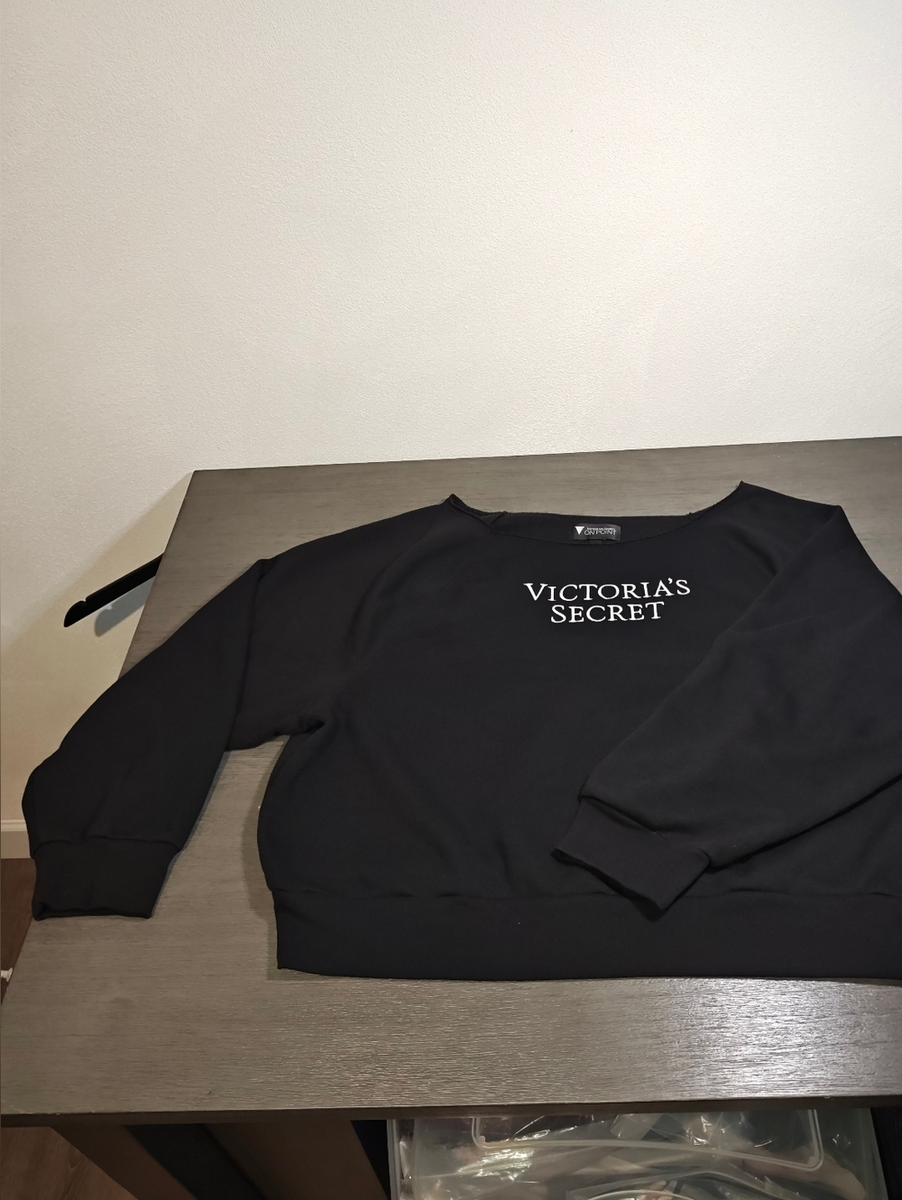 Victoria's Secret Black Logo Sweatshirt - Women's Off Shoulder Cozy Pullover